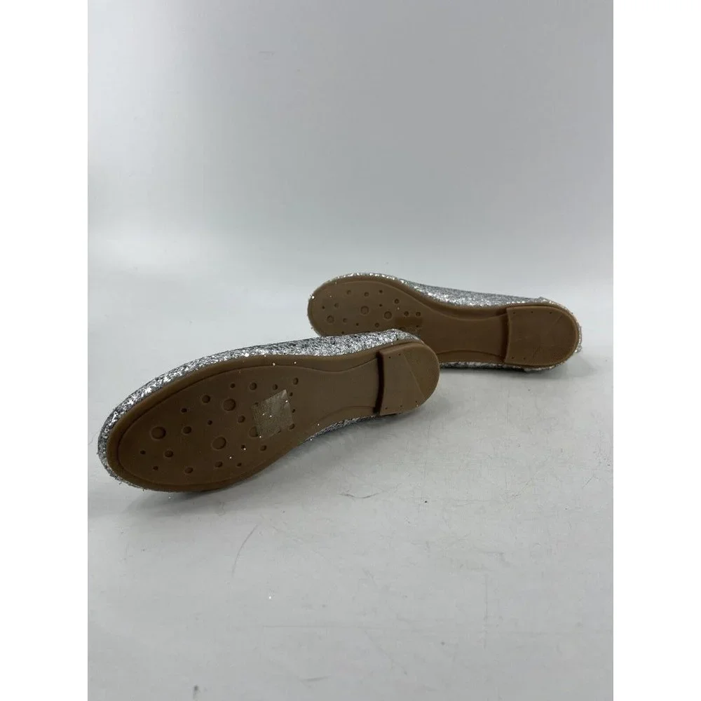 Nova Utopia Round Toe Silver Glitter Dress Flats Ankle Strap Zip Shoes Size 3
